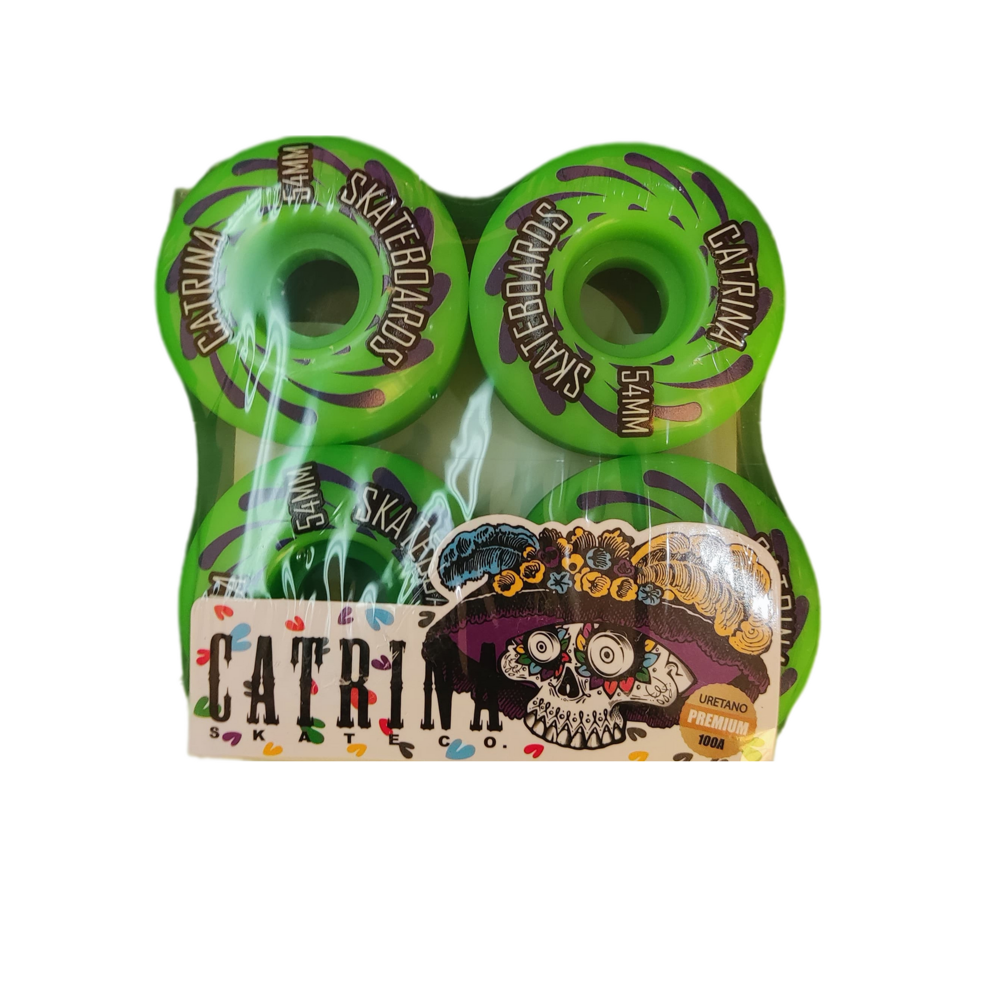 Llantas-de-Skate-Catrina-corte-regular-color-verde-medida-5432-mm-dureza-100A