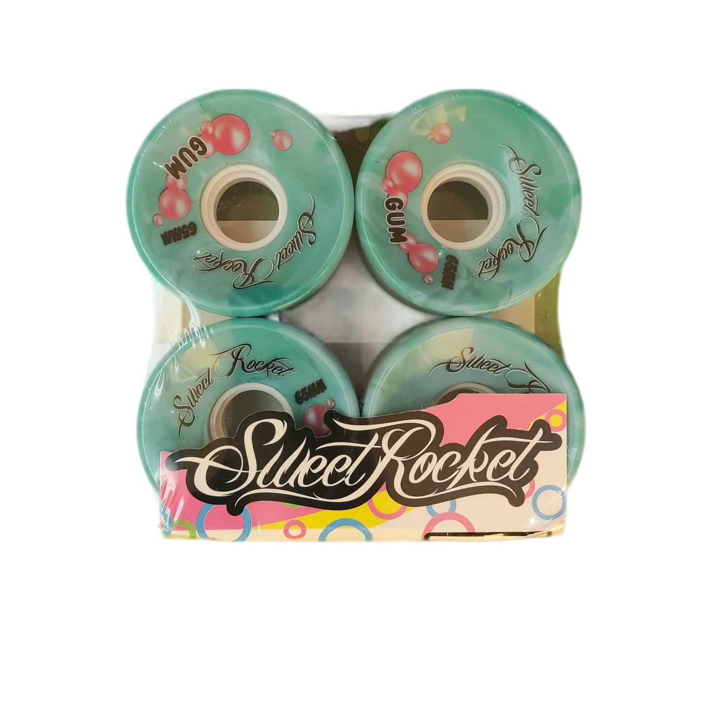 Llantas-de-Skate-Sweet-Rocket-modelo-Gum-Mix-tipo-P-color-azul/blanco-medida-6545mm-80A