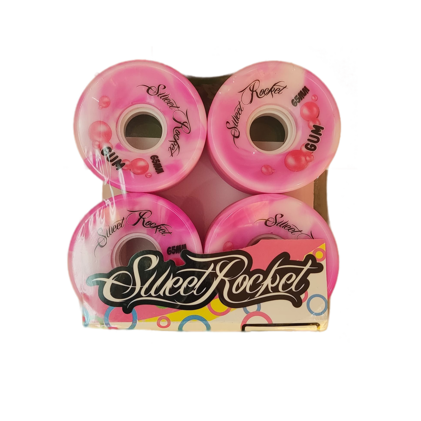 Llantas-de-Skate-Sweet-Rocket-modelo-Gum-Mix-tipo-P-color-rosa/blanco-medida-6545mm-80A